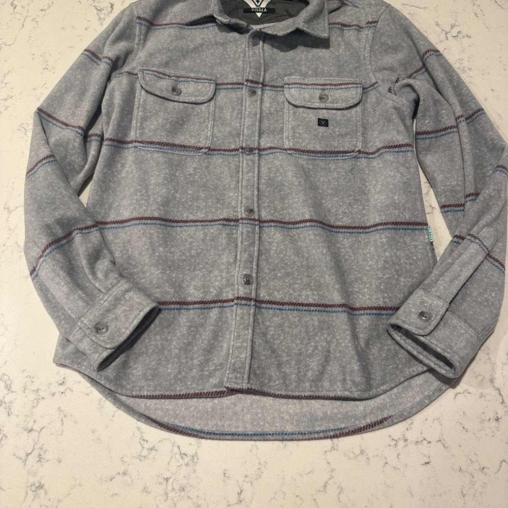VISSLA Gray and Blue Striped fleece Shirt
